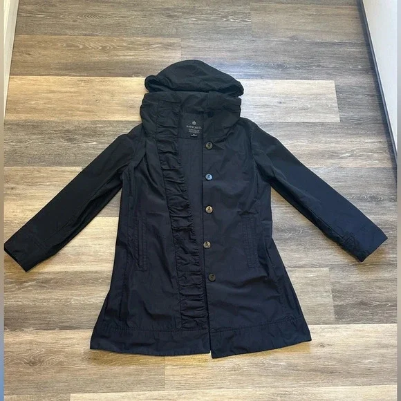 Rainforest Rain Coat Womens Medium Black Polyester Pleated Long Sleeve Hooded - Picture 7 of 13